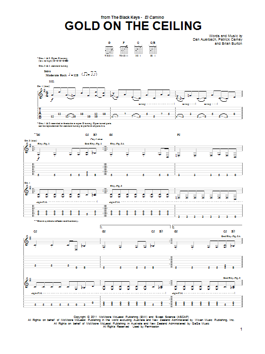 The Black Keys Gold On The Ceiling sheet music notes and chords. Download Printable PDF.