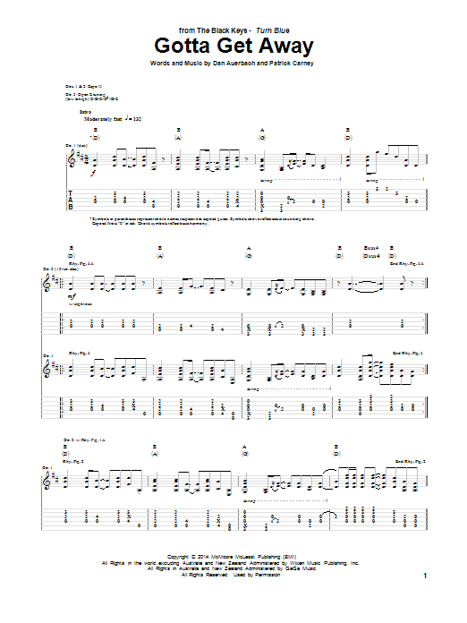Learn to play The Black Keys Gotta Get Away sheet music for Guitar Tab in minutes. Price: 7.8900$ The Black Keys Gotta Get Away sheet music notes and chords arranged for Guitar Tab