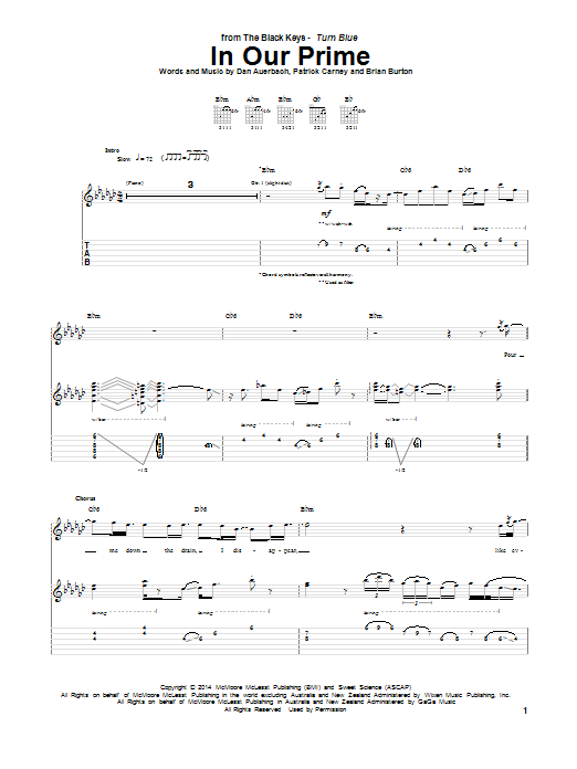 Learn to play The Black Keys In Our Prime sheet music for Guitar Tab in minutes. Price: 7.8900$ The Black Keys In Our Prime sheet music notes and chords arranged for Guitar Tab