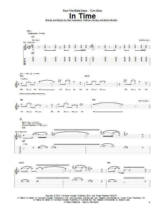 Learn to play The Black Keys In Time sheet music for Guitar Tab in minutes. Price: 7.8900$ The Black Keys In Time sheet music notes and chords arranged for Guitar Tab