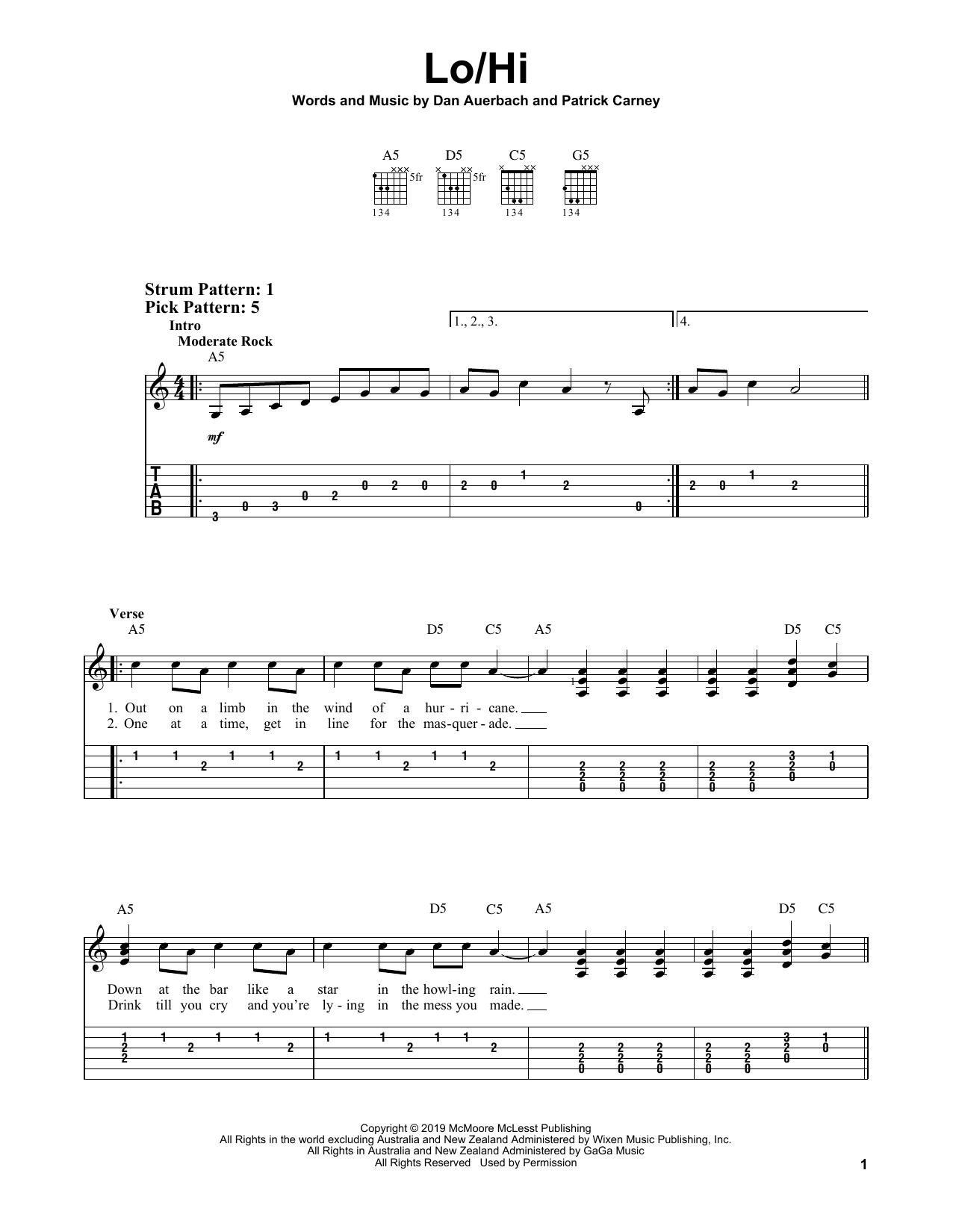 The Black Keys Lo/Hi sheet music notes and chords. Download Printable PDF.