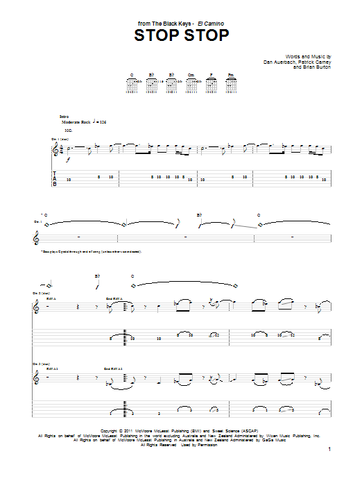 Learn to play The Black Keys Stop Stop sheet music for Guitar Tab in minutes. Price: 7.8900$ The Black Keys Stop Stop sheet music notes and chords arranged for Guitar Tab