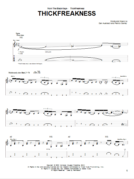 The Black Keys Thickfreakness sheet music notes and chords. Download Printable PDF.