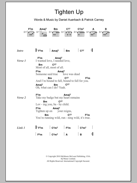 The Black Keys Tighten Up sheet music notes and chords. Download Printable PDF.