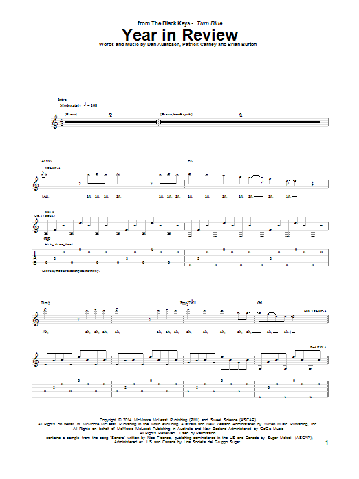 Learn to play The Black Keys Year In Review sheet music for Guitar Tab in minutes. Price: 7.8900$ The Black Keys Year In Review sheet music notes and chords arranged for Guitar Tab