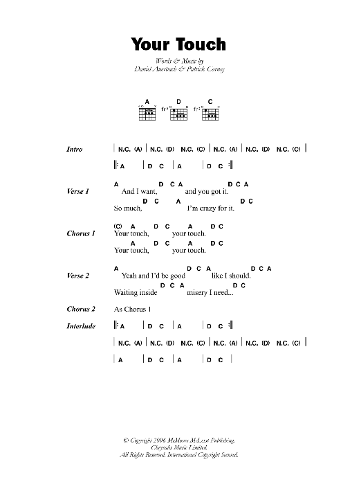 The Black Keys Your Touch sheet music notes and chords. Download Printable PDF.