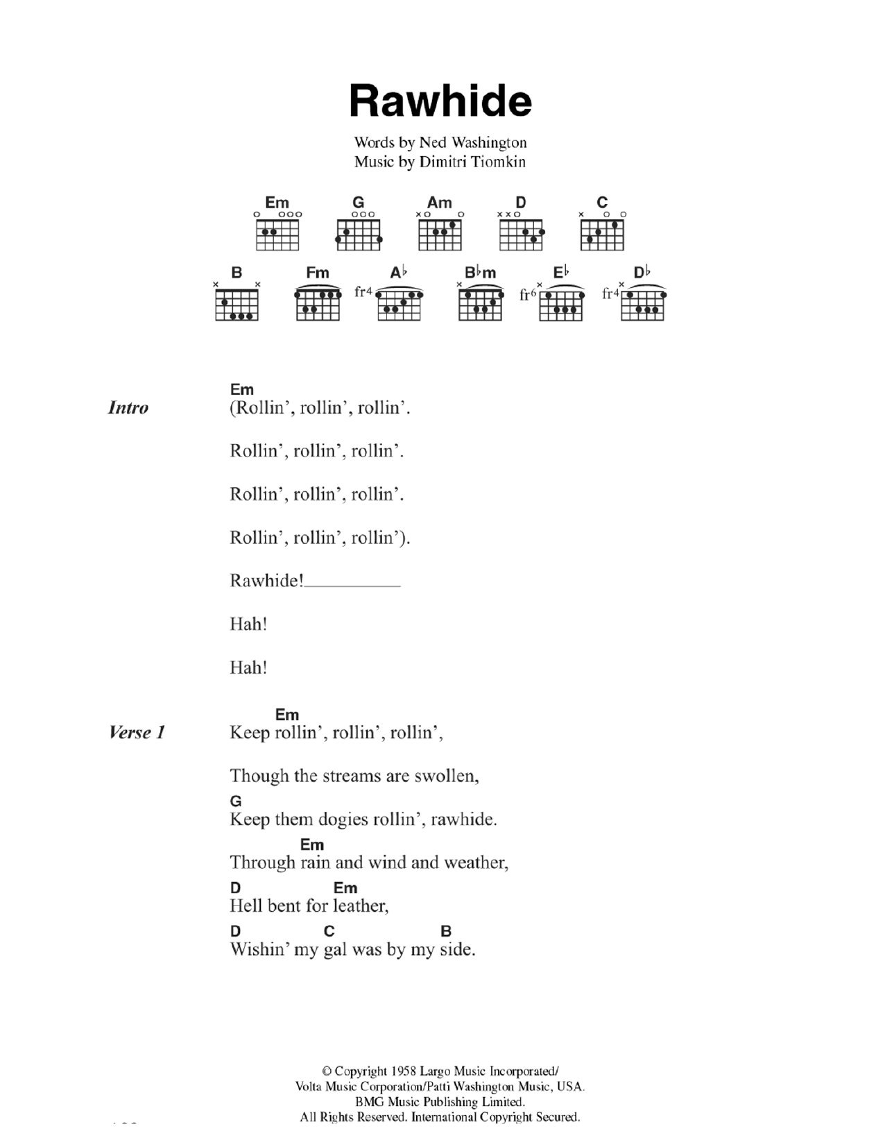 The Blues Brothers Rawhide sheet music notes and chords. Download Printable PDF.