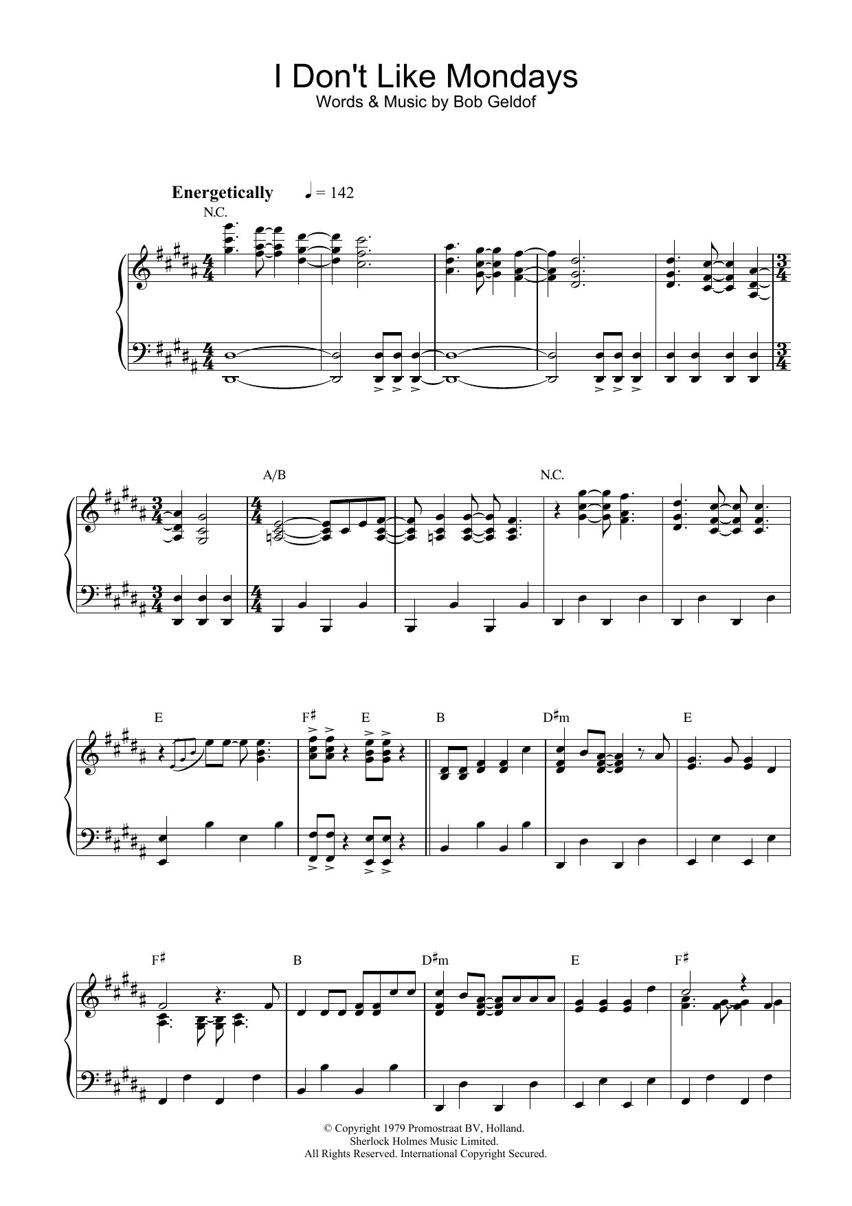 The Boomtown Rats I Don't Like Mondays sheet music notes and chords. Download Printable PDF.