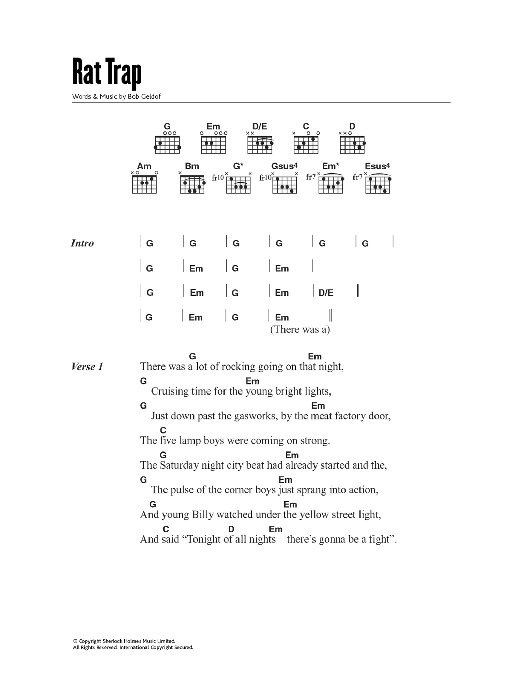 The Boomtown Rats Rat Trap sheet music notes and chords. Download Printable PDF.