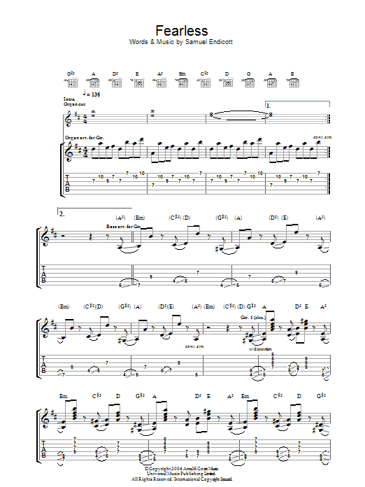 Learn to play The Bravery Fearless sheet music for Guitar Tab in minutes. Price: 7.8900$ The Bravery Fearless sheet music notes and chords arranged for Guitar Tab