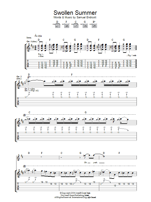 Learn to play The Bravery Swollen Summer sheet music for Guitar Tab in minutes. Price: 7.8900$ The Bravery Swollen Summer sheet music notes and chords arranged for Guitar Tab