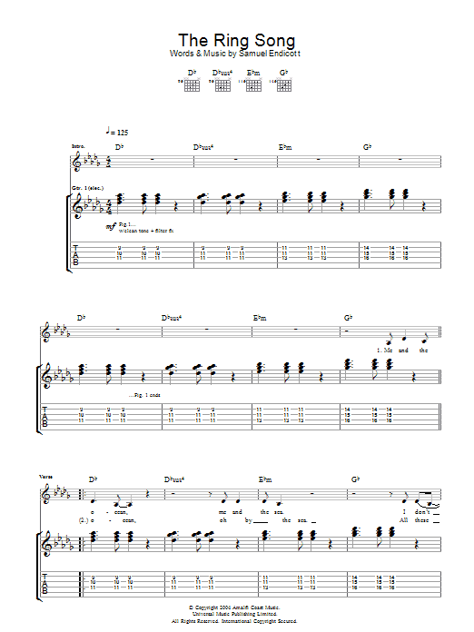 The Bravery The Ring Song sheet music notes and chords arranged for Guitar Tab