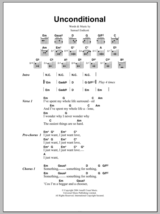 Learn to play The Bravery Unconditional sheet music for Guitar Tab in minutes. Price: 7.8900$ The Bravery Unconditional sheet music notes and chords arranged for Guitar Tab