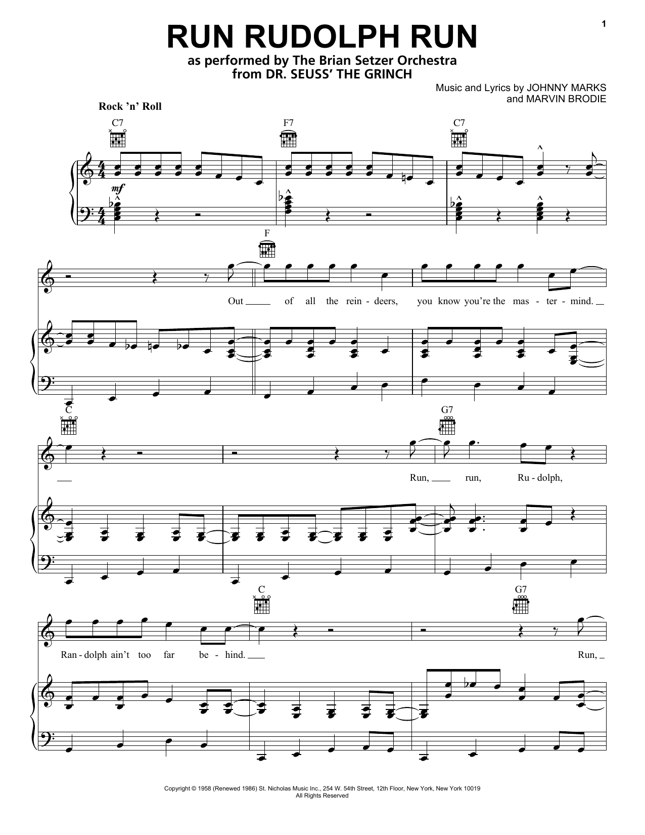 The Brian Setzer Orchestra Run Rudolph Run (from The Grinch) sheet music notes and chords. Download Printable PDF.