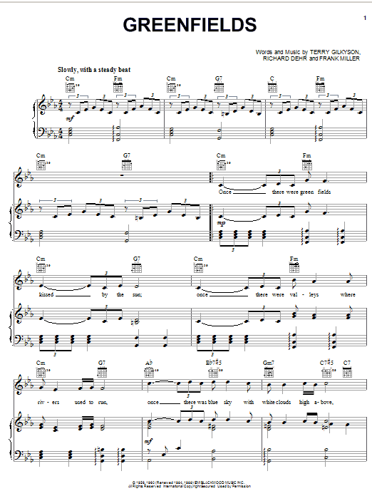 The Brothers Four Greenfields sheet music notes and chords. Download Printable PDF.