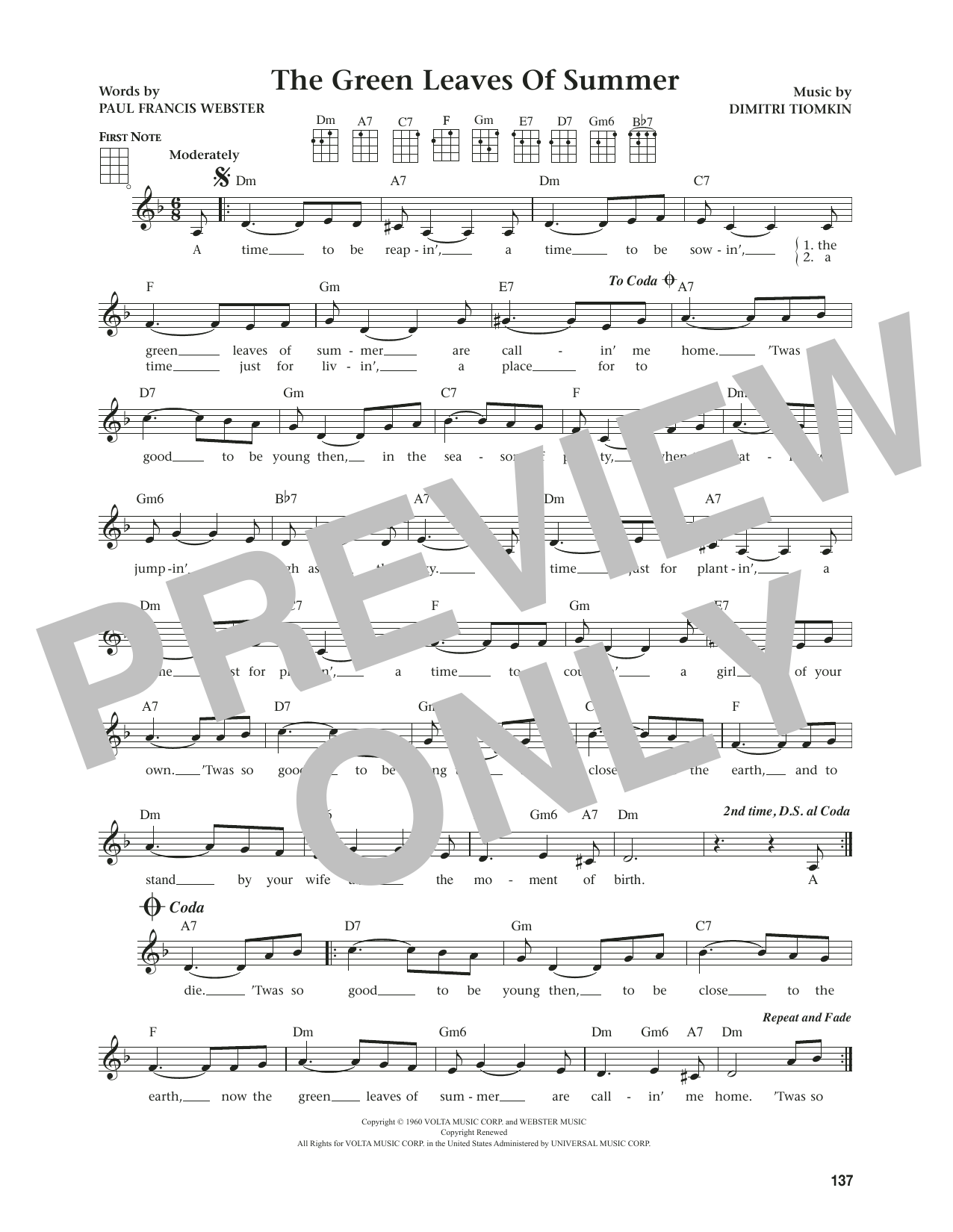 The Brothers Four The Green Leaves Of Summer (from The Daily Ukulele) (arr. Jim Beloff) sheet music notes and chords. Download Printable PDF.