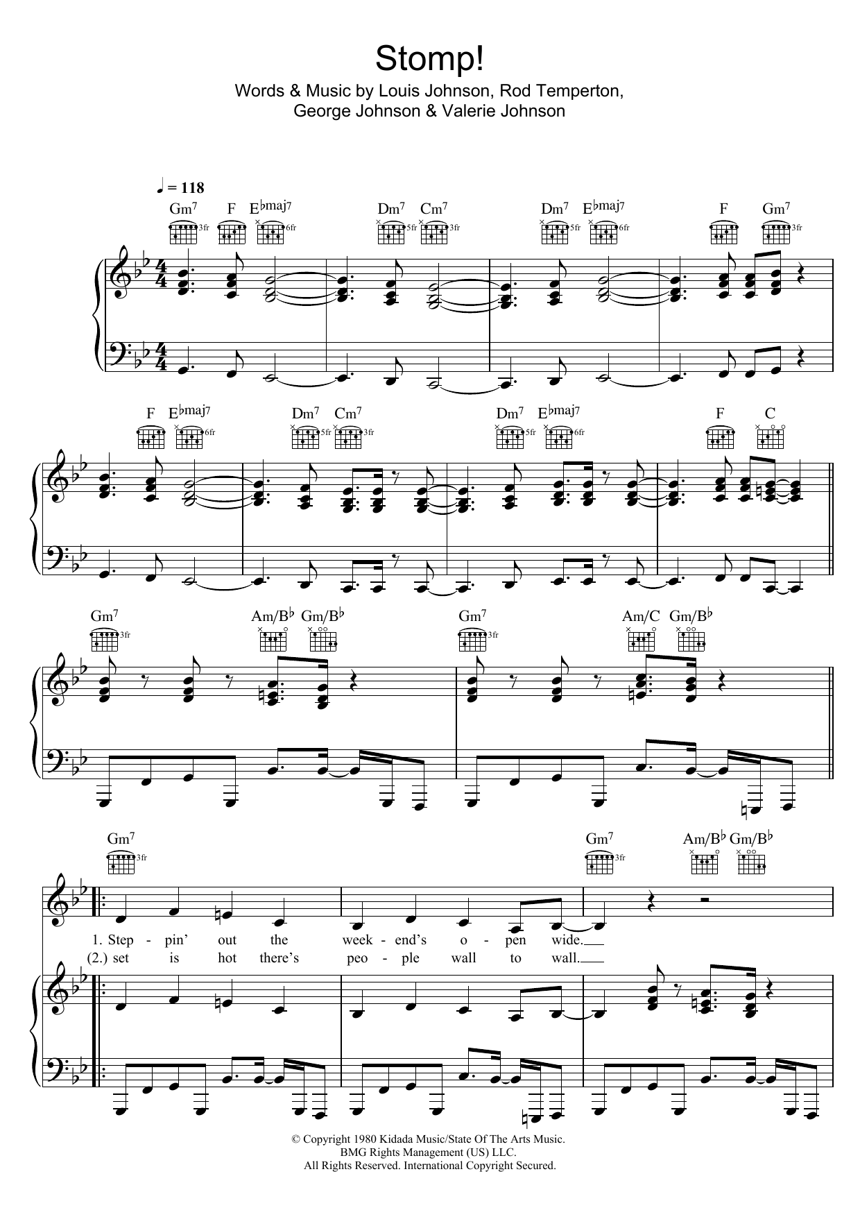Learn to play The Brothers Johnson Stomp! sheet music for Piano, Vocal & Guitar Chords in minutes. Price: 7.8900$ The Brothers Johnson Stomp! sheet music notes and chords arranged for Piano, Vocal & Guitar Chords