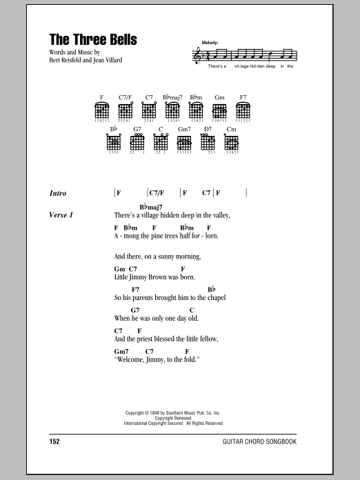 The Browns The Three Bells sheet music notes and chords. Download Printable PDF.