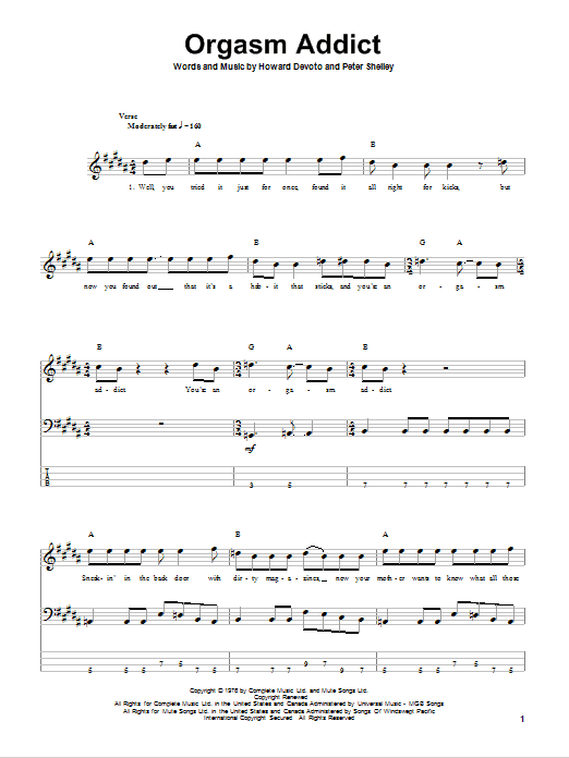 The Buzzcocks Orgasm Addict sheet music notes and chords. Download Printable PDF.