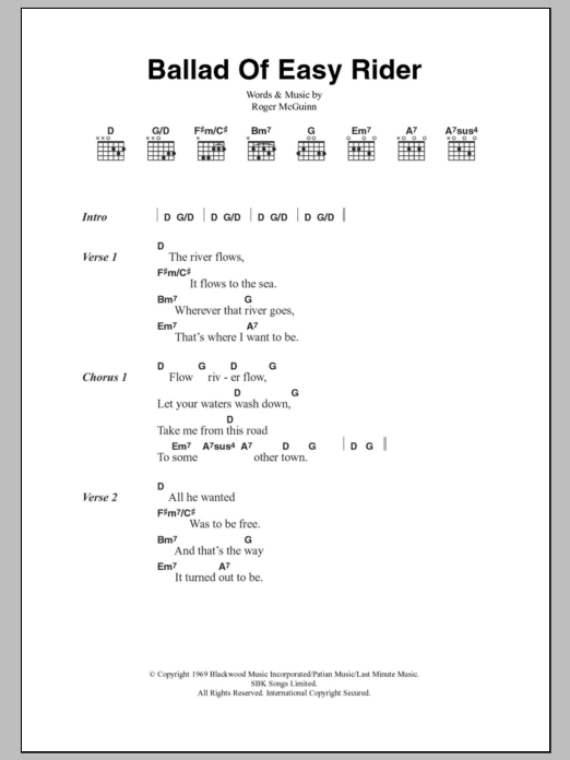 The Byrds Ballad Of Easy Rider sheet music notes and chords arranged for Guitar Chords/Lyrics