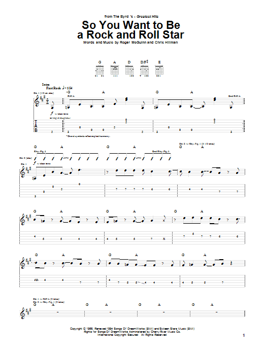 The Byrds So You Want To Be A Rock And Roll Star sheet music notes and chords. Download Printable PDF.