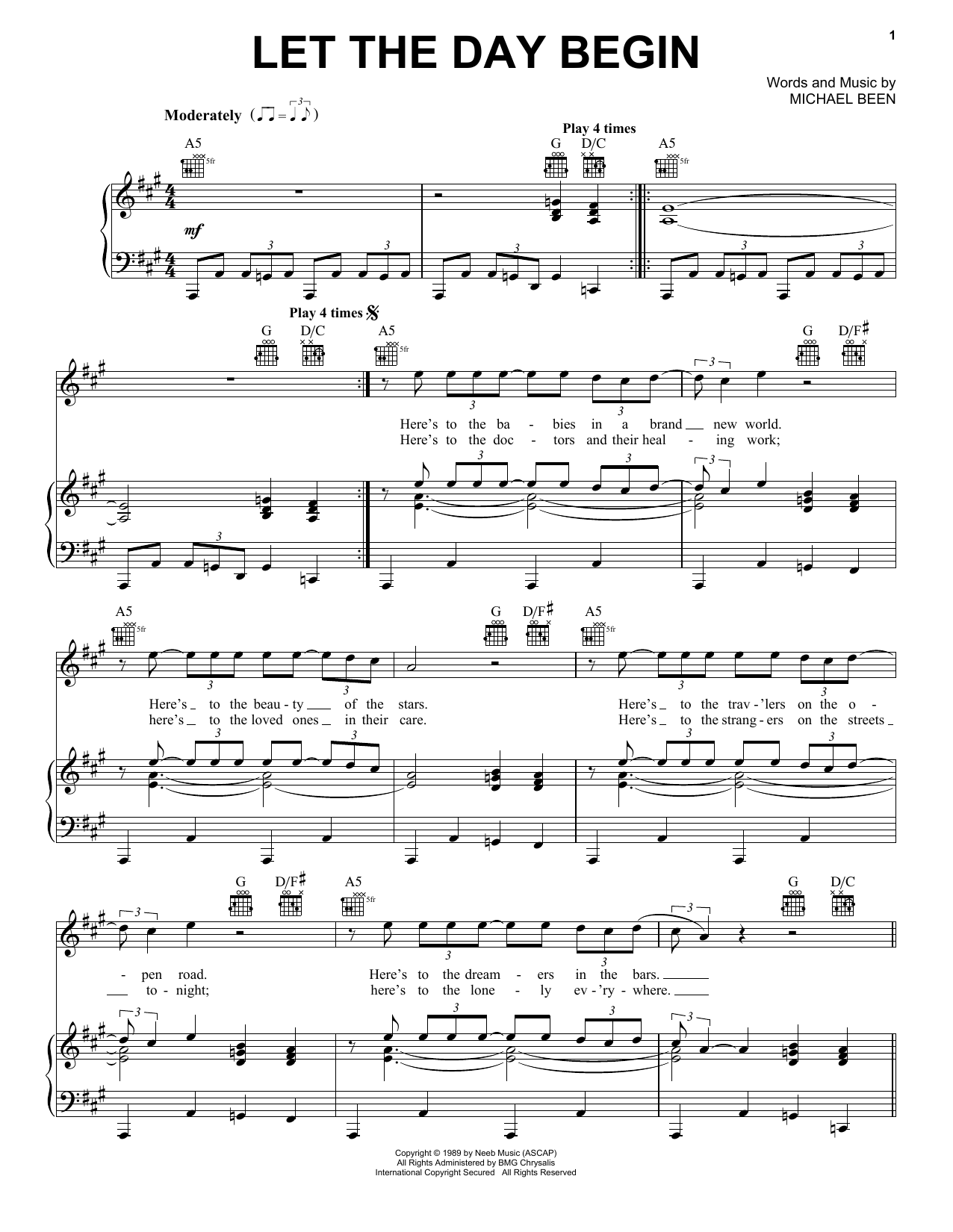 Learn to play The Call Let The Day Begin sheet music for Piano, Vocal & Guitar Chords (Right-Hand Melody) in minutes. Price: 7.8900$ The Call Let The Day Begin sheet music notes and chords arranged for Piano, Vocal & Guitar Chords (Right-Hand Melody)