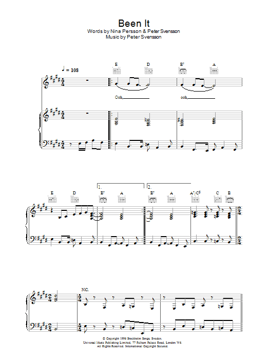Learn to play The Cardigans Been It sheet music for Piano, Vocal & Guitar Chords in minutes. Price: 7.8900$ The Cardigans Been It sheet music notes and chords arranged for Piano, Vocal & Guitar Chords