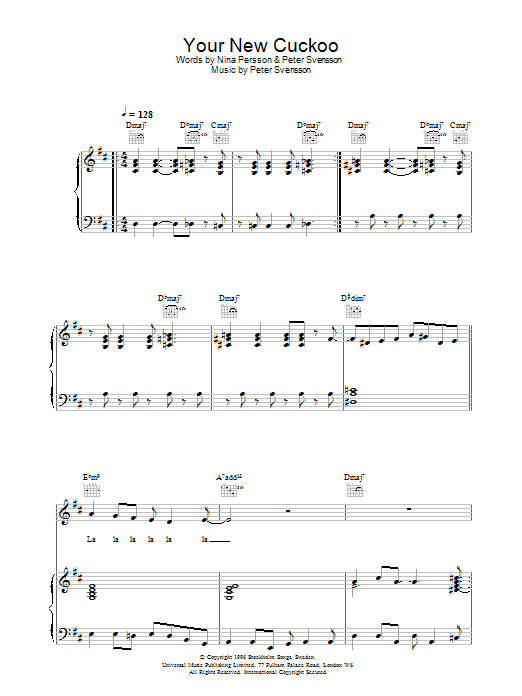 Learn to play The Cardigans Your New Cuckoo sheet music for Piano, Vocal & Guitar Chords in minutes. Price: 7.8900$ The Cardigans Your New Cuckoo sheet music notes and chords arranged for Piano, Vocal & Guitar Chords
