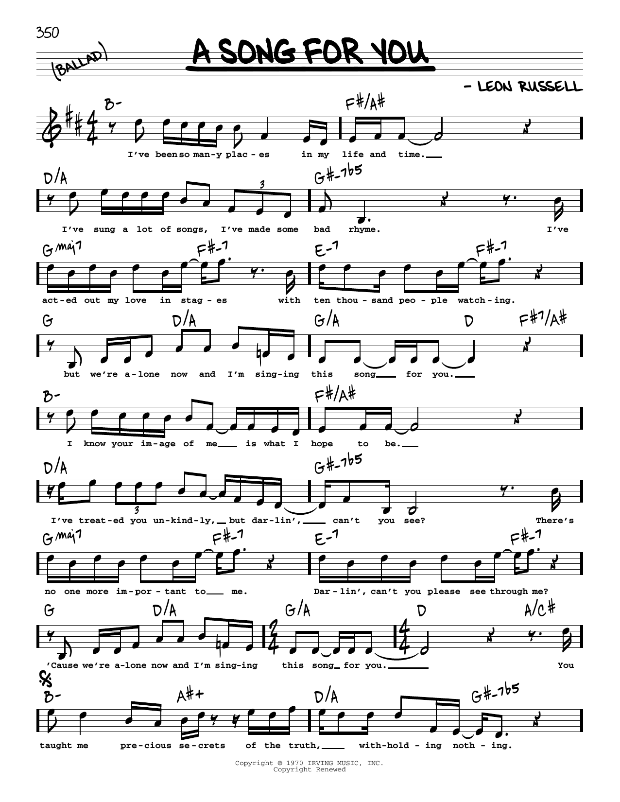 Learn to play The Carpenters A Song For You (High Voice) sheet music for Real Book – Melody, Lyrics & Chords in minutes. Price: 5.9900$ The Carpenters A Song For You (High Voice) sheet music notes and chords arranged for Real Book – Melody, Lyrics & Chords