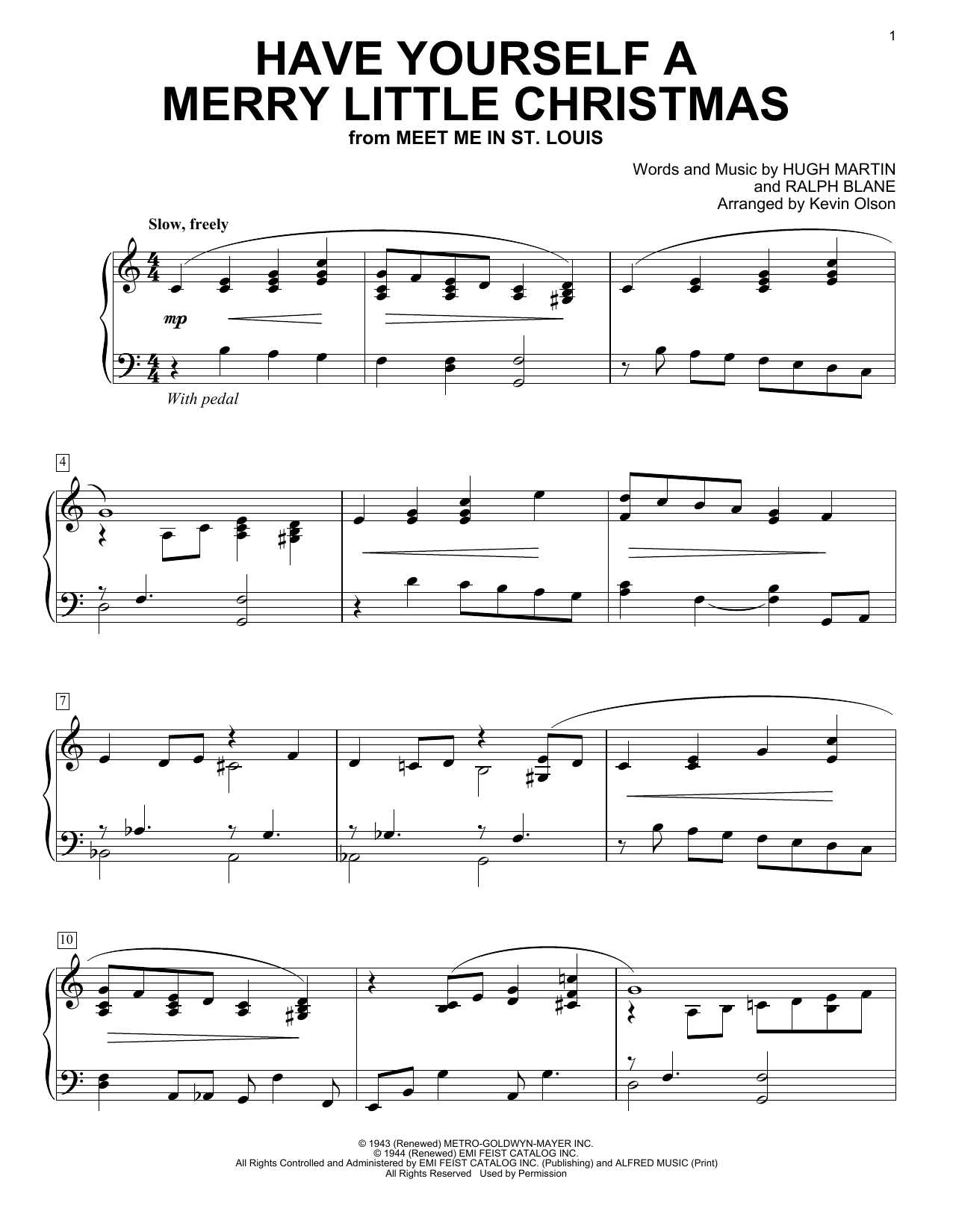 The Carpenters Have Yourself A Merry Little Christmas (arr. Kevin Olson) sheet music notes and chords. Download Printable PDF.