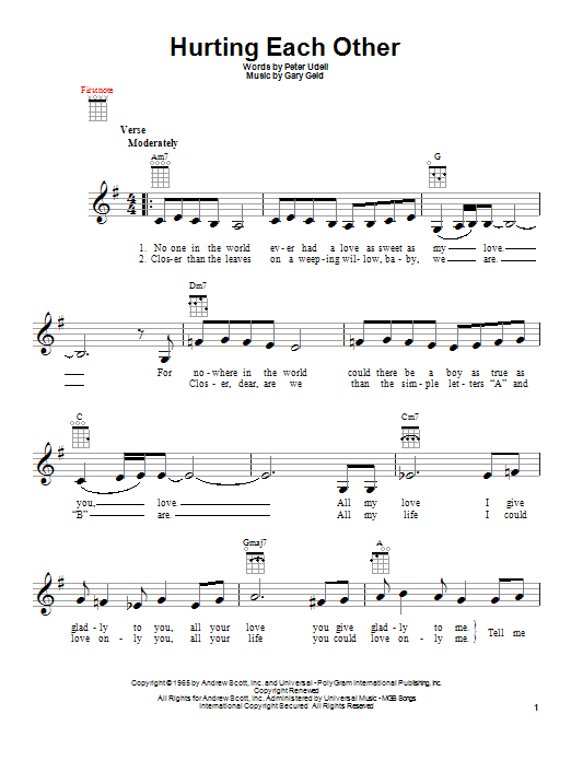 Learn to play Carpenters Hurting Each Other sheet music for Ukulele in minutes. Price: 5.9900$ Carpenters Hurting Each Other sheet music notes and chords arranged for Ukulele