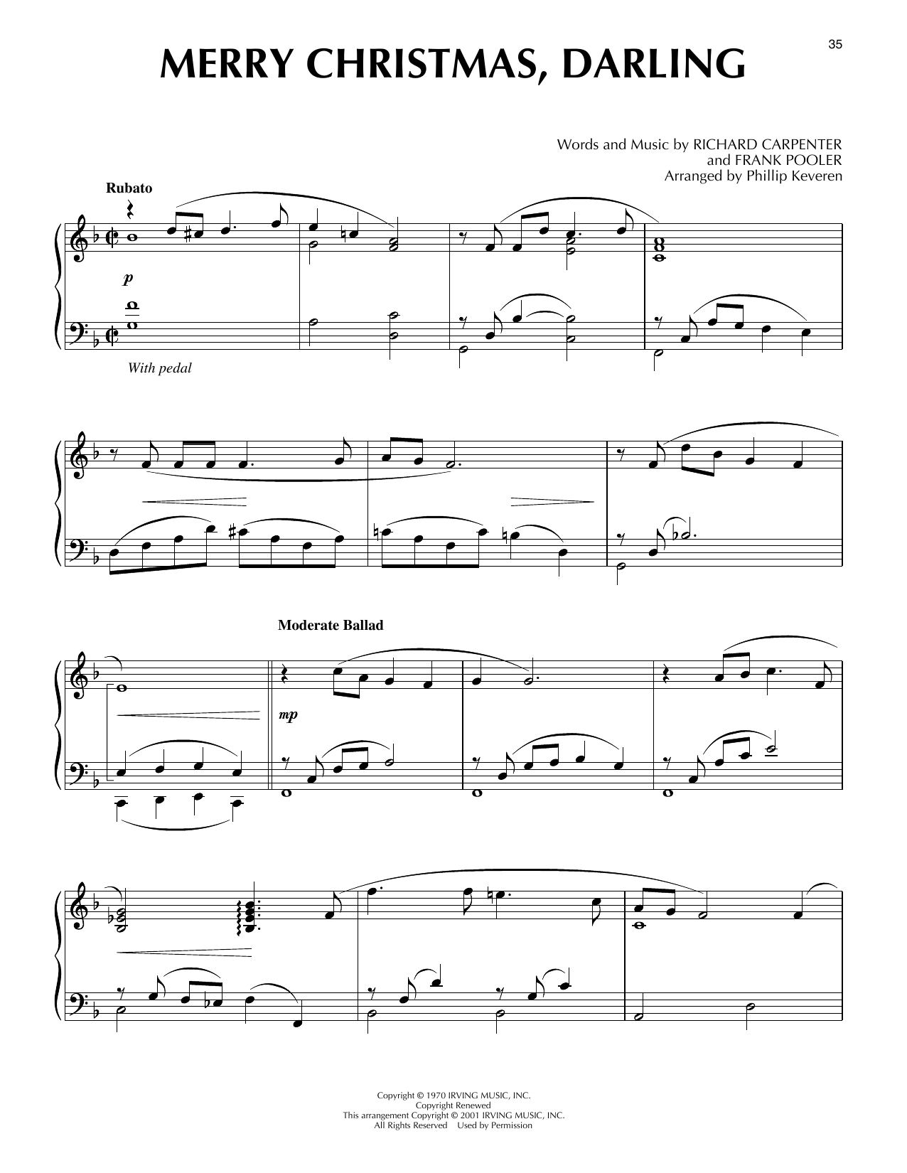 The Carpenters Merry Christmas, Darling [Jazz version] (arr. Phillip Keveren) sheet music notes and chords arranged for Piano Solo