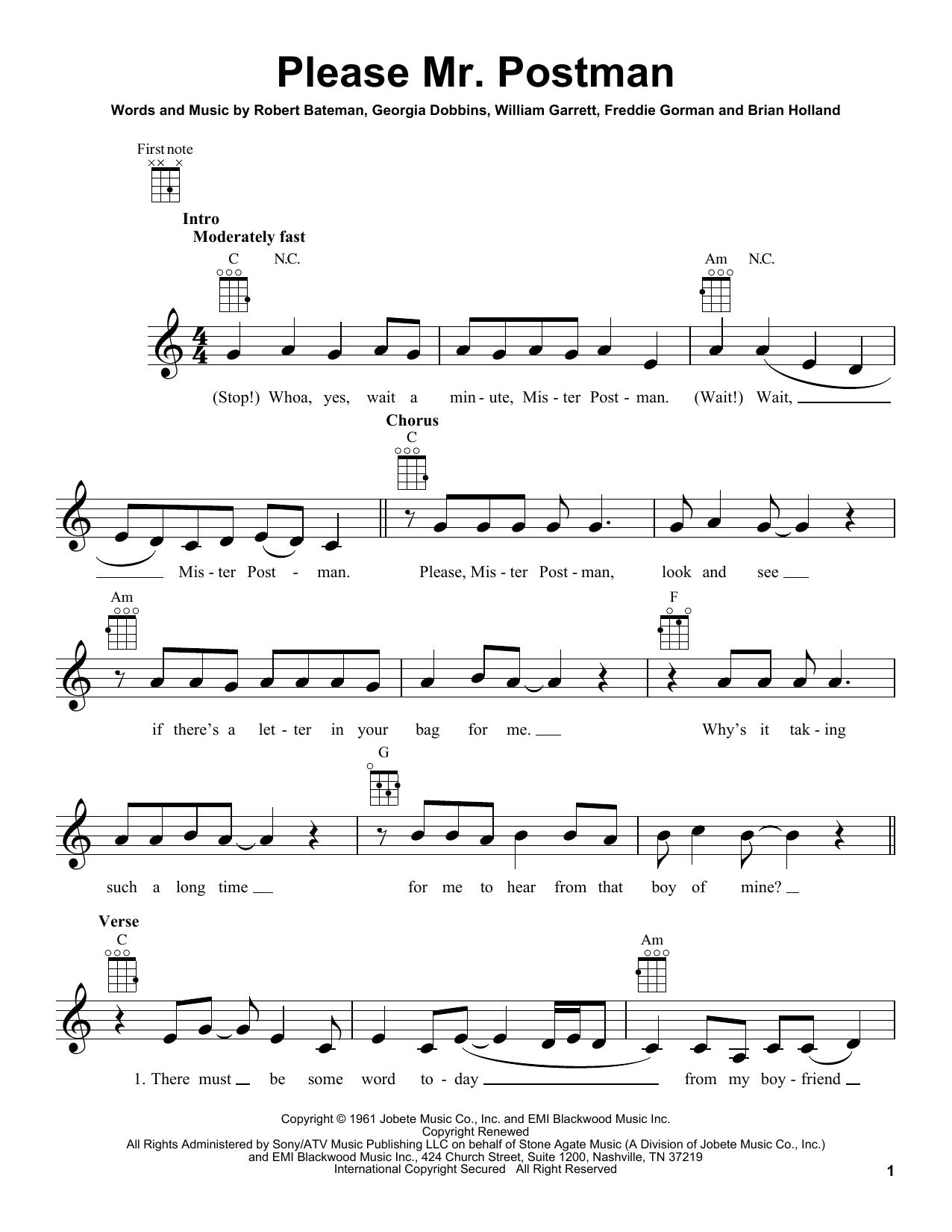 Learn to play Carpenters Please Mr. Postman sheet music for Ukulele in minutes. Price: 5.9900$ Carpenters Please Mr. Postman sheet music notes and chords arranged for Ukulele