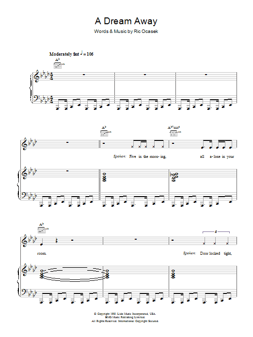 Learn to play The Cars A Dream Away sheet music for Piano, Vocal & Guitar Chords in minutes. Price: 7.8900$ The Cars A Dream Away sheet music notes and chords arranged for Piano, Vocal & Guitar Chords