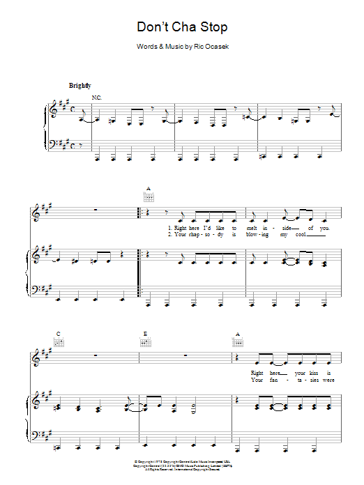 Learn to play The Cars Don't Cha Stop sheet music for Piano, Vocal & Guitar Chords in minutes. Price: 7.8900$ The Cars Don't Cha Stop sheet music notes and chords arranged for Piano, Vocal & Guitar Chords