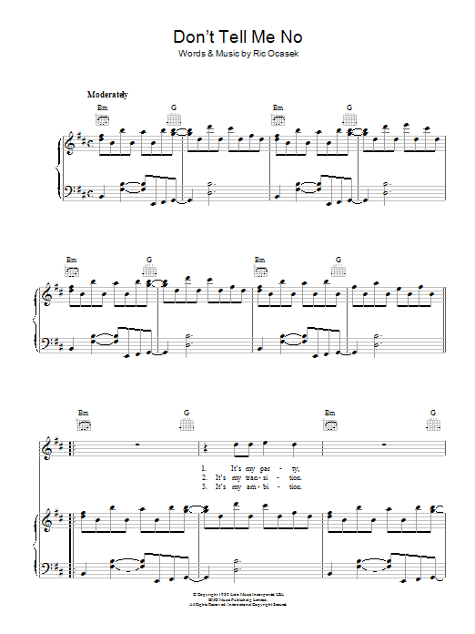 Learn to play The Cars Don't Tell Me No sheet music for Piano, Vocal & Guitar Chords in minutes. Price: 7.8900$ The Cars Don't Tell Me No sheet music notes and chords arranged for Piano, Vocal & Guitar Chords
