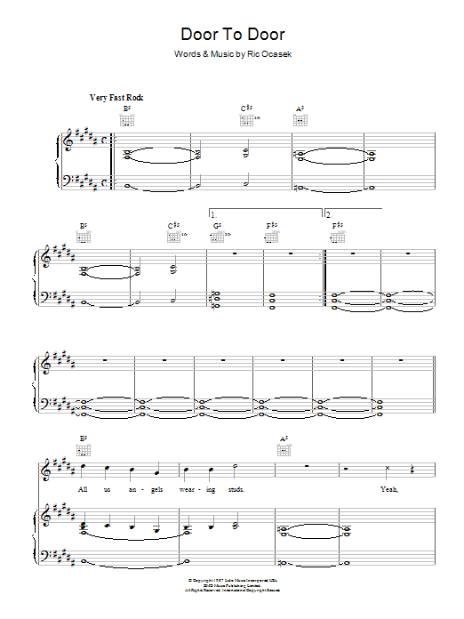 The Cars Door To Door sheet music notes and chords arranged for Piano, Vocal & Guitar Chords