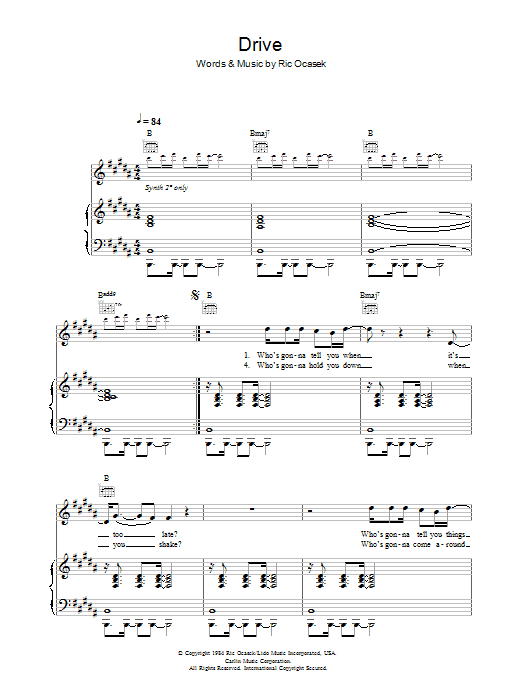 The Cars Drive sheet music notes and chords. Download Printable PDF.