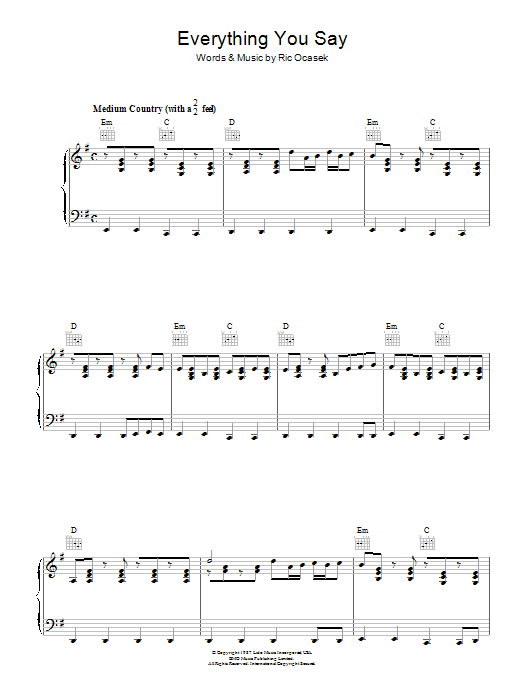 Learn to play The Cars Everything You Say sheet music for Piano, Vocal & Guitar Chords in minutes. Price: 7.8900$ The Cars Everything You Say sheet music notes and chords arranged for Piano, Vocal & Guitar Chords