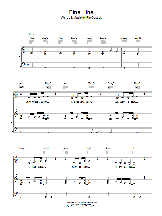 Learn to play The Cars Fine Line sheet music for Piano, Vocal & Guitar Chords in minutes. Price: 7.8900$ The Cars Fine Line sheet music notes and chords arranged for Piano, Vocal & Guitar Chords