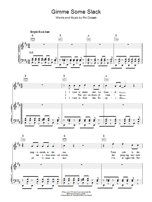 Learn to play The Cars Gimme Some Slack sheet music for Piano, Vocal & Guitar Chords in minutes. Price: 7.8900$ The Cars Gimme Some Slack sheet music notes and chords arranged for Piano, Vocal & Guitar Chords