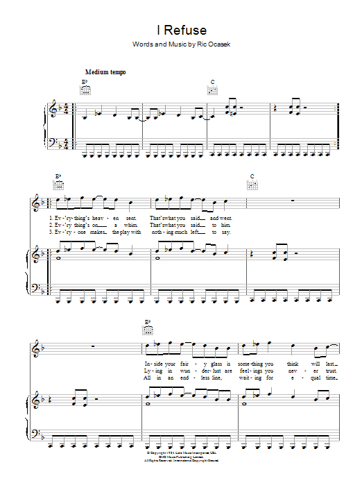 The Cars I Refuse sheet music notes and chords arranged for Piano, Vocal & Guitar Chords