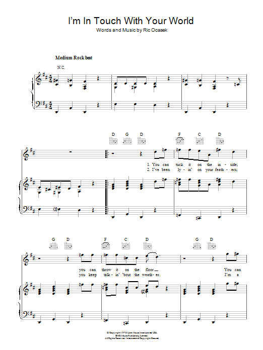 Learn to play The Cars I'm In Touch With Your World sheet music for Piano, Vocal & Guitar Chords in minutes. Price: 7.8900$ The Cars I'm In Touch With Your World sheet music notes and chords arranged for Piano, Vocal & Guitar Chords