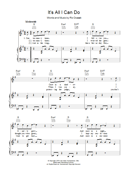 The Cars It's All I Can Do sheet music notes and chords. Download Printable PDF.