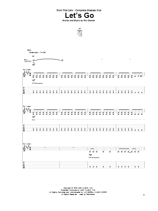 The Cars Let's Go sheet music notes and chords. Download Printable PDF.