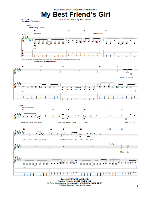 The Cars My Best Friend's Girl sheet music notes and chords. Download Printable PDF.