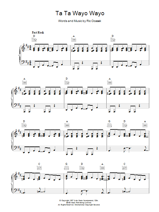 Learn to play The Cars Ta Ta Wayo Wayo sheet music for Piano, Vocal & Guitar Chords in minutes. Price: 7.8900$ The Cars Ta Ta Wayo Wayo sheet music notes and chords arranged for Piano, Vocal & Guitar Chords