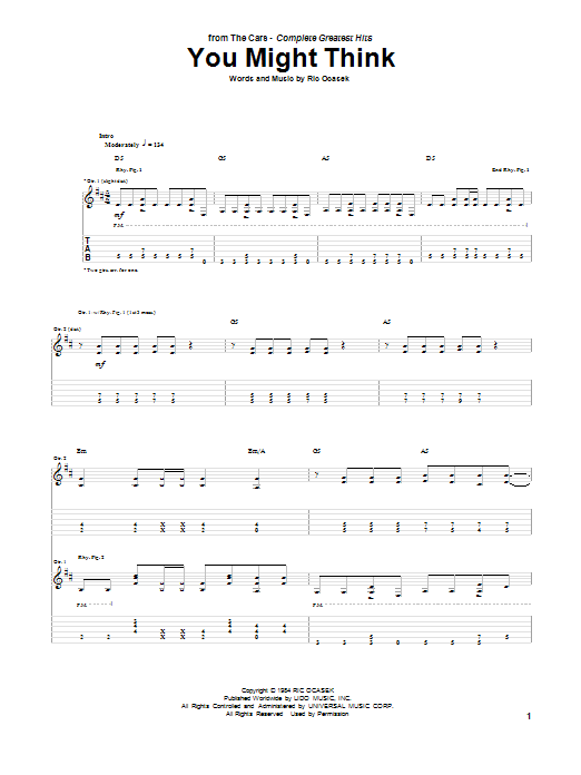 The Cars You Might Think sheet music notes and chords. Download Printable PDF.