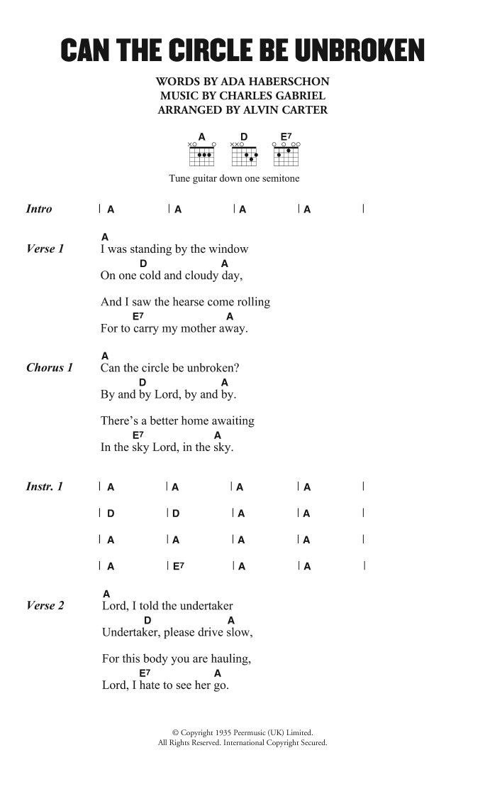 The Carter Family Can The Circle Be Unbroken (By and By) sheet music notes and chords. Download Printable PDF.