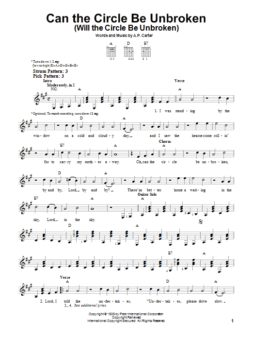 The Carter Family Can The Circle Be Unbroken (Will The Circle Be Unbroken) sheet music notes and chords. Download Printable PDF.